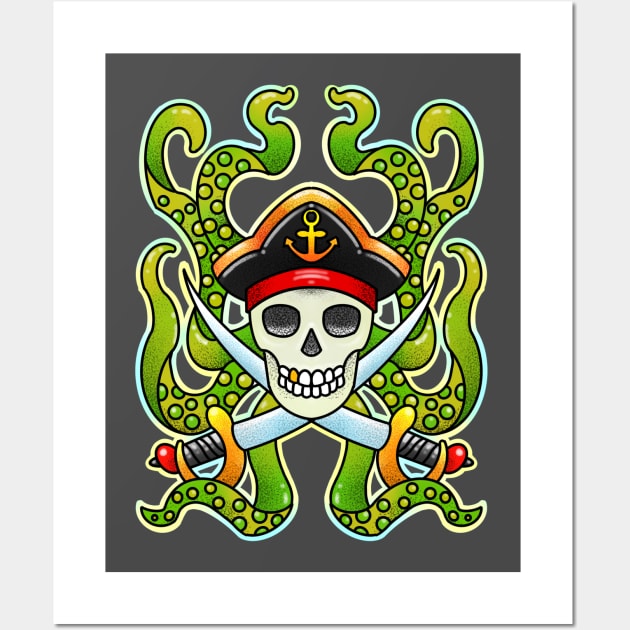 Pirate skull with tentacles and swords Wall Art by weilertsen